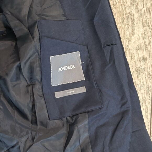 Bonobos Blazer Mens 42R Navy Blue Slim Fit Wool 2 Button Business Casual Stretch - Picture 3 of 9